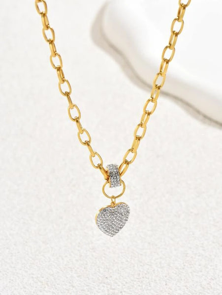 Sparkling Rhinestone Heart Pendant Necklace