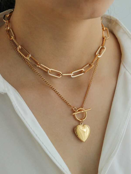 Sparkling 2 pcs Heart Charm Necklace.