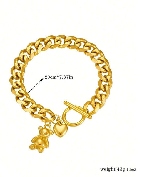 Sparkling  Chunky Chain Teddy Bear Pendant Bracelet.