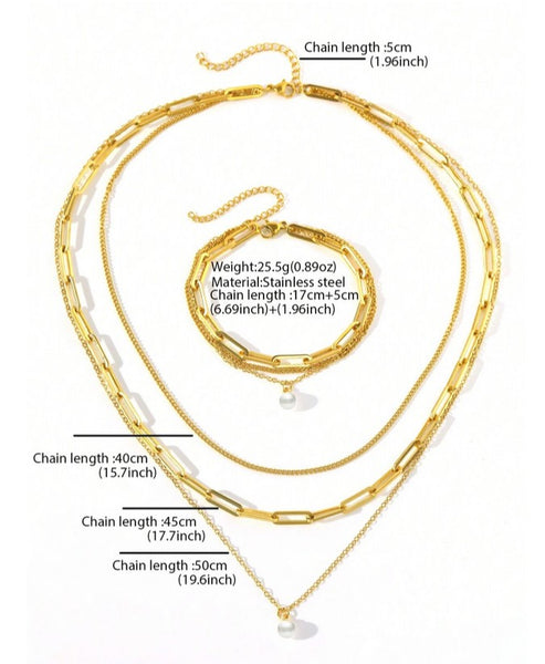 Sparkling Pearl Layered Bracelet & Necklace Set
