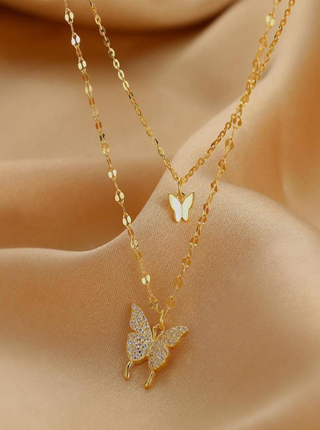 Sparkling Butterfly Charm Layered Necklace