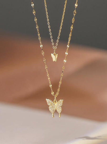 Sparkling Butterfly Charm Layered Necklace