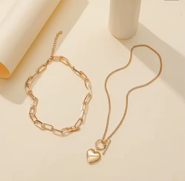 Sparkling 2 pcs Heart Charm Necklace.