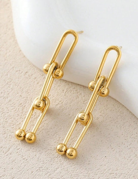 Sparkling Stainless Steel Horseshoe Chain Earrings