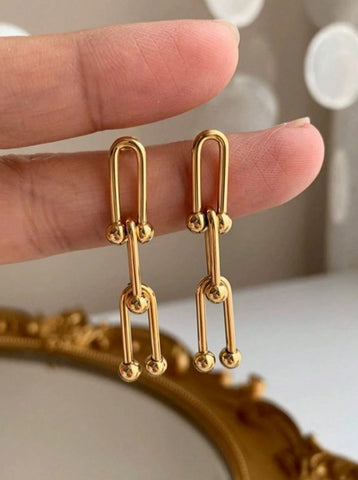 Sparkling Stainless Steel Horseshoe Chain Earrings