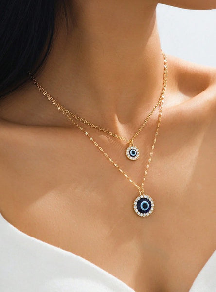 Sparkling Double Layer Demon Eye Necklace Set