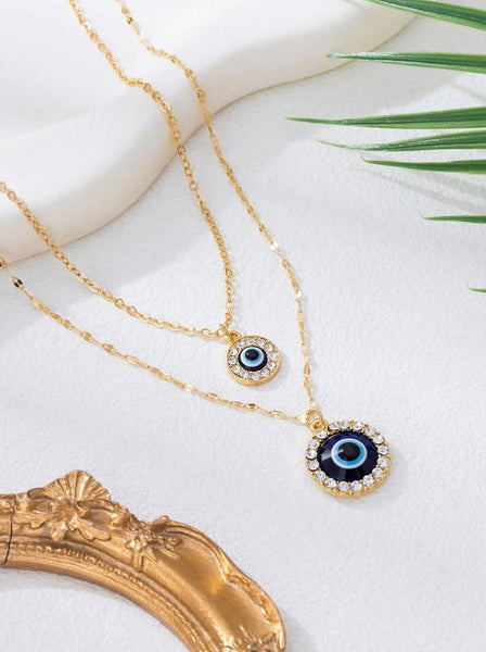 Sparkling Double Layer Demon Eye Necklace Set