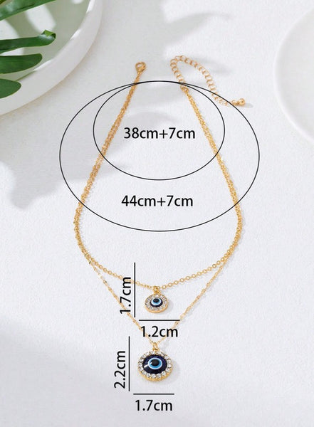 Sparkling Double Layer Demon Eye Necklace Set