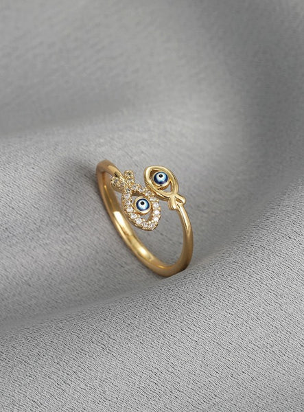 Sparkling Evil Eye Detail Rhinestone Decor Cuff Ring