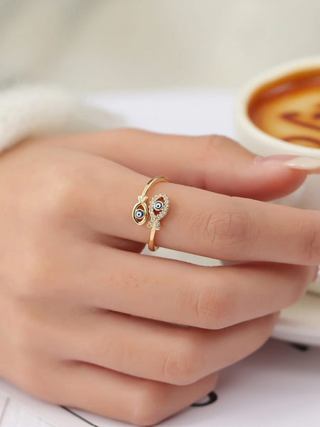 Sparkling Evil Eye Detail Rhinestone Decor Cuff Ring