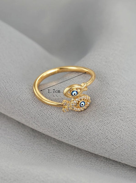 Sparkling Evil Eye Detail Rhinestone Decor Cuff Ring
