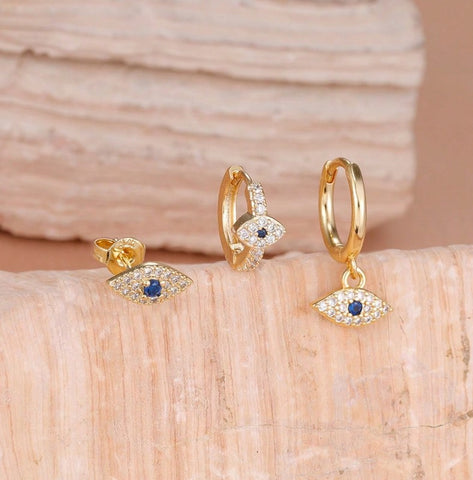 Sparkling 3PCS Vintage 18K Gold Plated Evil Eye Earring