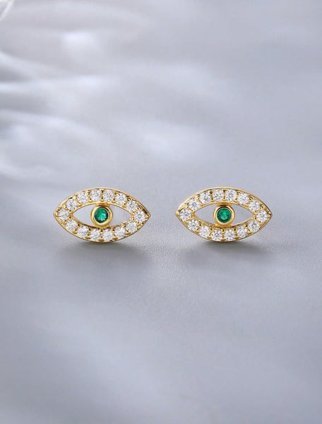 Sparkling Green Devil's Eye Unisex Stud Earrings