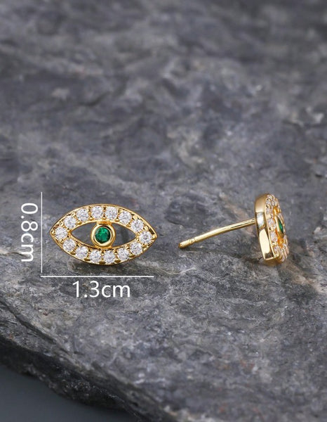 Sparkling Green Devil's Eye Unisex Stud Earrings