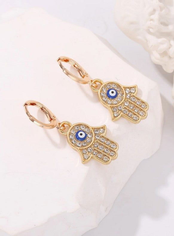 Sparkling  Evil Eye Hamsa Hand Earring