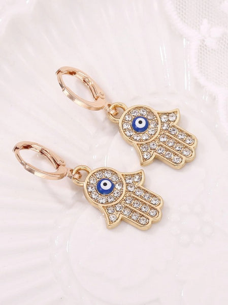 Sparkling  Evil Eye Hamsa Hand Earring