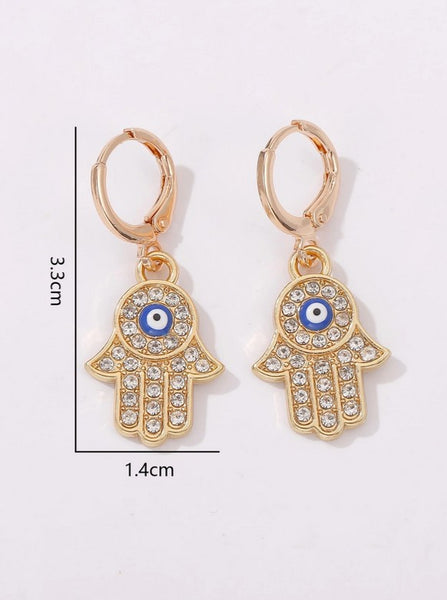 Sparkling  Evil Eye Hamsa Hand Earring