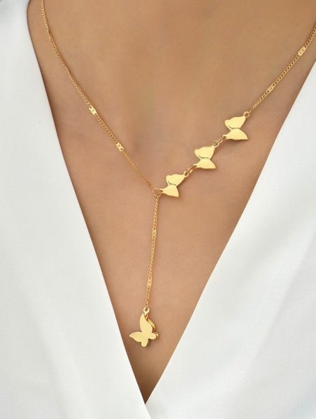 Sparkling Butterfly Charm Y Lariat Necklace