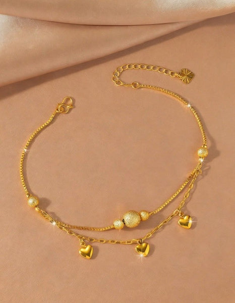 Sparkling   Double Beaded Heart Shaped Anklet.