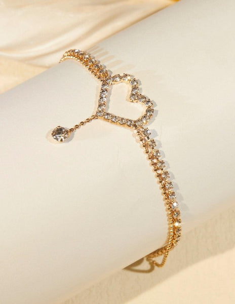 Sparkling Rhinestone Heart Anklet.
