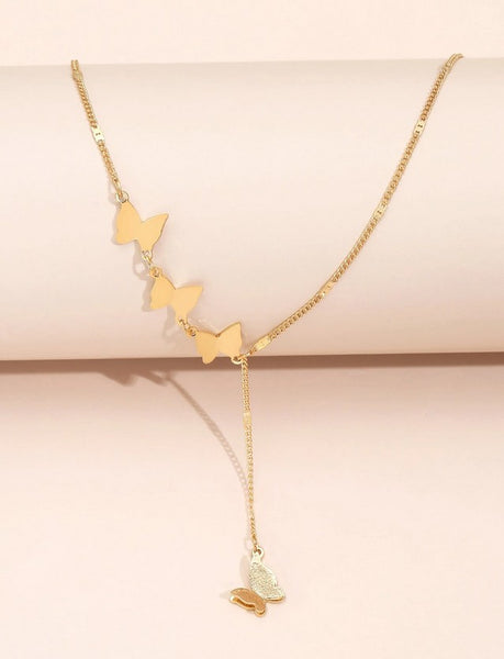 Sparkling Butterfly Charm Y Lariat Necklace