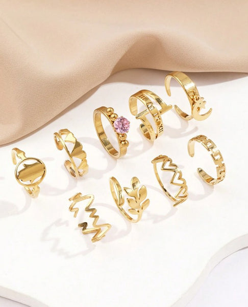 Sparkling 9pcs Rhinestone Detail Ring