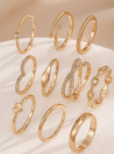 Sparkling 10pcs/Set Unique Minimalist Criss-Cross Rhinestone Rings