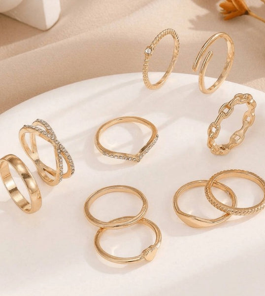 Sparkling 10pcs/Set Unique Minimalist Criss-Cross Rhinestone Rings