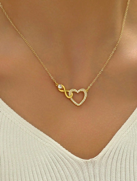 Sparkling Infinity & Heart Shaped Pendant Necklace