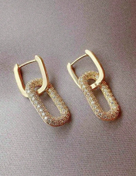 Sparkling 14K Gold Plated Zirconia Stone Elegant Earrings