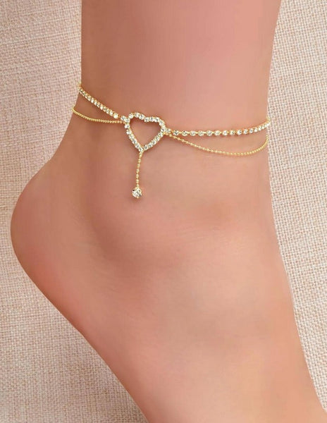 Sparkling Rhinestone Heart Anklet.