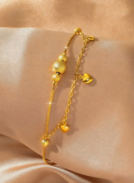 Sparkling   Double Beaded Heart Shaped Anklet.