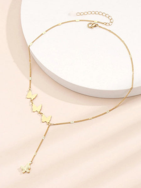 Sparkling Butterfly Charm Y Lariat Necklace