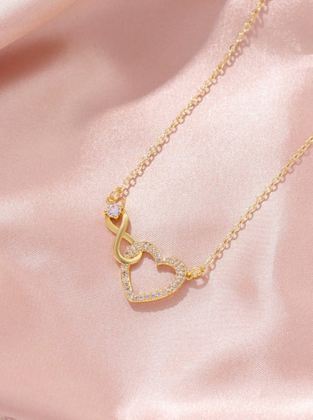 Sparkling Infinity & Heart Shaped Pendant Necklace