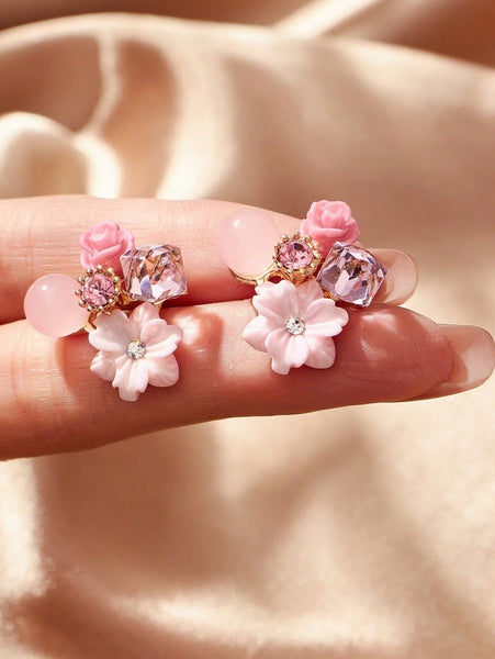 Sparkling Flower Decor Stud Earrings