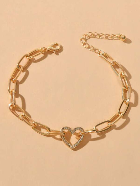 Sparkling Rhinestone Heart Decor Chain Bracelet