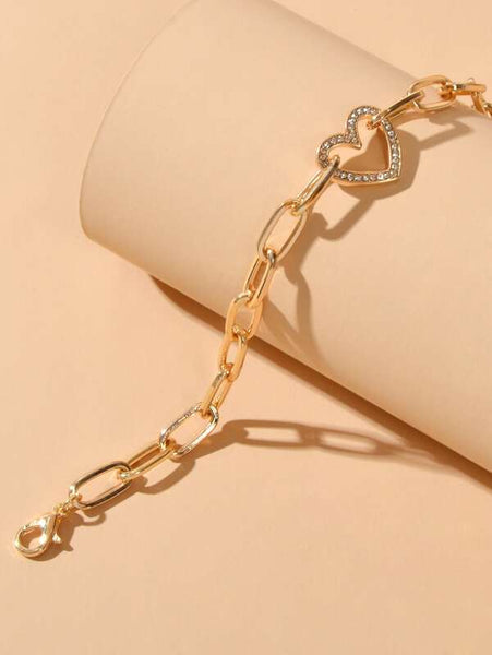 Sparkling Rhinestone Heart Decor Chain Bracelet