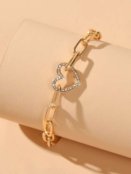 Sparkling Rhinestone Heart Decor Chain Bracelet