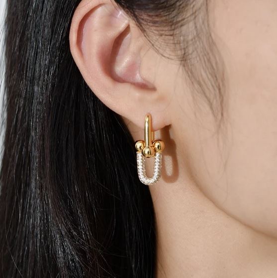 Sparkling CZ Premium Gold-Plate Link Dangle Earrings